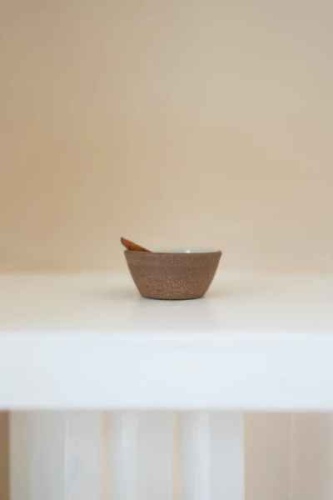 Stoneware Pinch Pot with Wooden Spoon